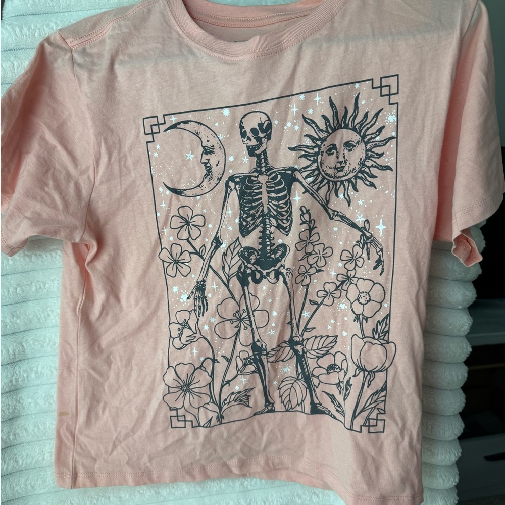 Mighty Fine Pink Skeleton and Floral Tee